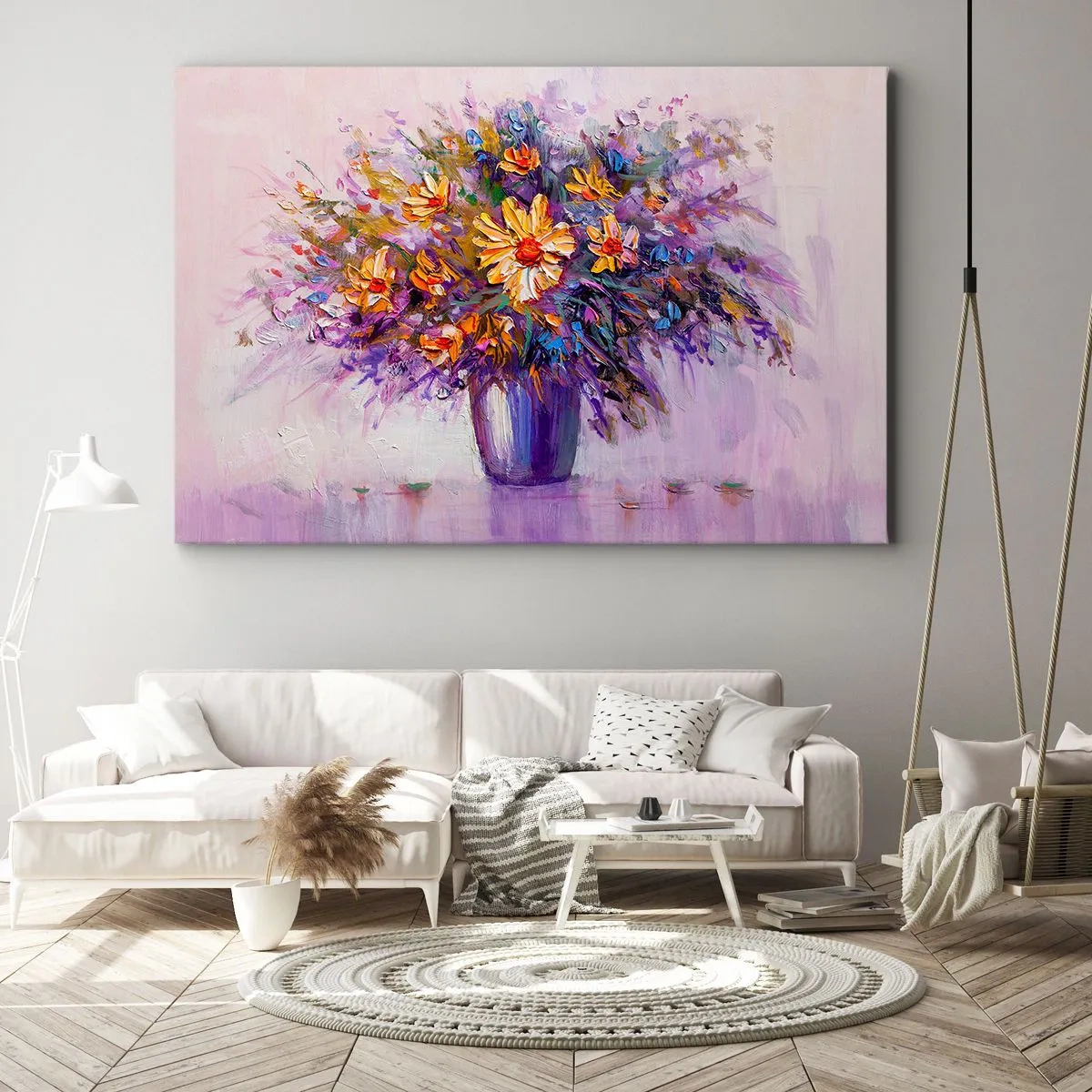 Quadro su tela - Stampe su Tela - Un mazzo di fiori in un vaso su uno sfondo pastello - 120x80cm - Odore dolce, aspetto dolce - Decorazione murale moderna per soggiorno e camera da letto ARTTOR