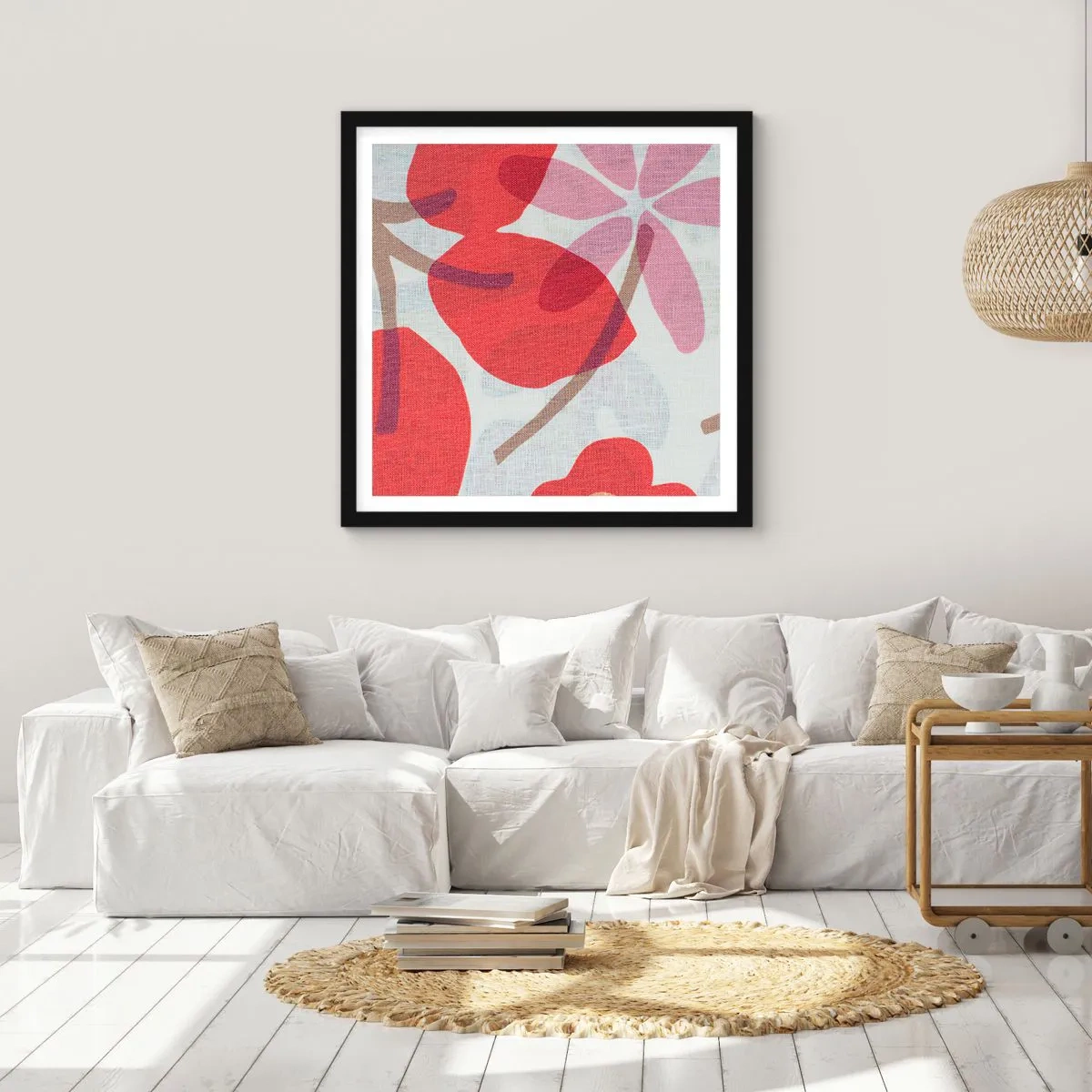 Poster in cornice nera - Composizione di fiori in rosa - 30x30 cm