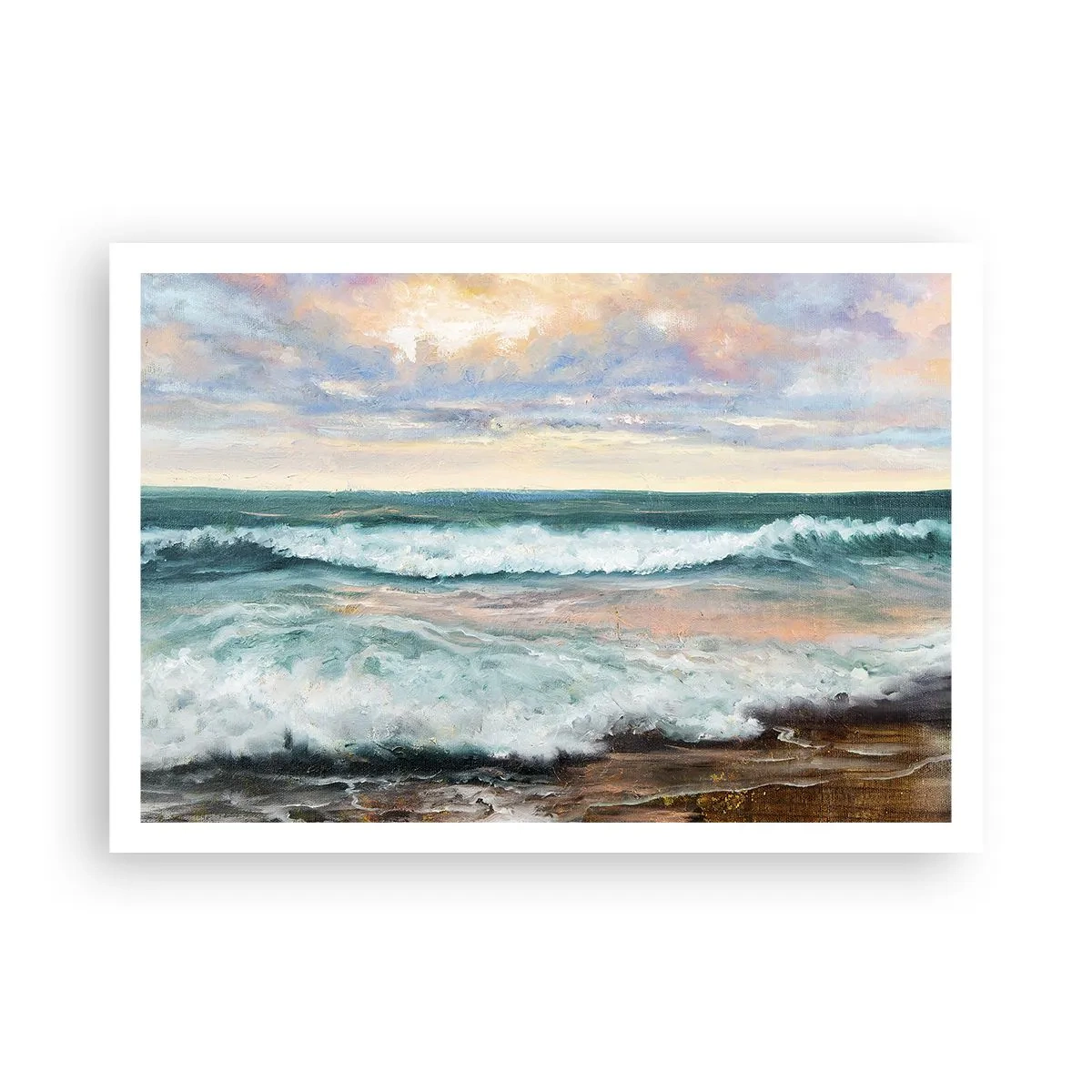 Poster - Onde del mare contro un cielo nuvoloso al tramonto - 100x70cm - Dove l'anima si calma - Decorazione murale moderna per soggiorno e camera da letto ARTTOR