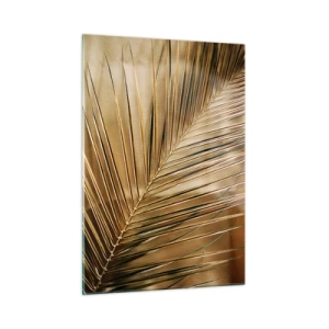 Quadro su vetro - Primo piano di una foglia di palma nei toni del marrone dorato - 50x70cm - Colonnato naturale - Decorazione murale moderna per soggiorno e camera da letto ARTTOR
