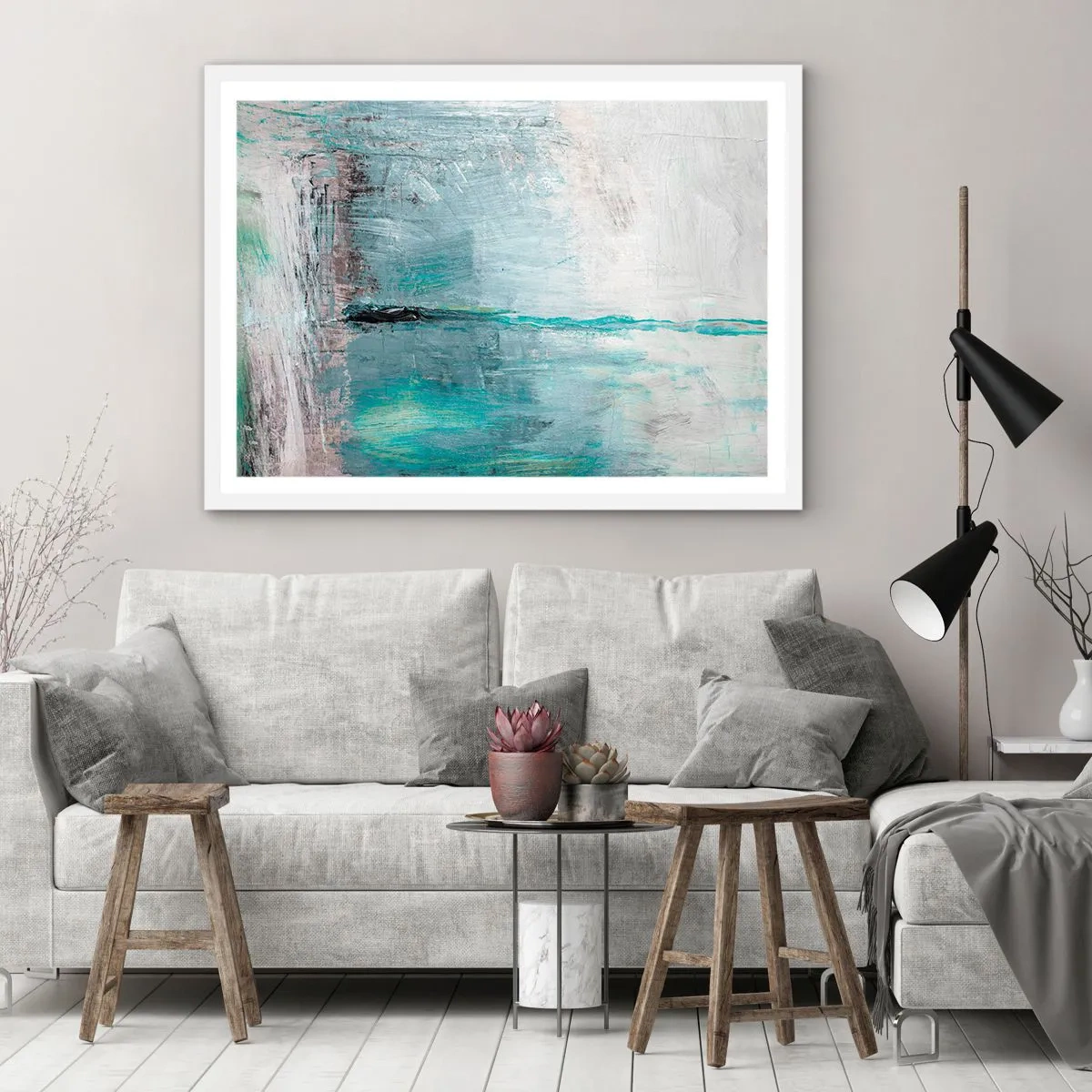 Poster in cornice bianca - Orizzonte nel blu - 100x70 cm