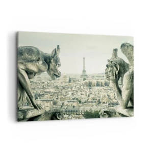 Quadro su tela - Stampe su Tela - Gargoyle che dominano lo skyline di Parigi e la Torre Eiffel - 100x70cm - Chiacchierate parigine - Decorazione murale moderna per soggiorno e camera da letto ARTTOR