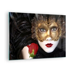 Quadro su vetro - Maschera di carnevale con una rosa rossa - 70x50cm - Perché la vita è un grande ballo - Decorazione murale moderna per soggiorno e camera da letto ARTTOR