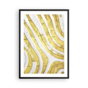 Poster in cornice nera - Linee dorate su sfondo bianco in stile astratto - 50x70cm - Composizione in bianco e oro - Decorazione murale moderna per soggiorno e camera da letto ARTTOR