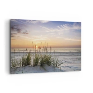 Quadro su tela - Stampe su Tela - Una spiaggia sabbiosa al tramonto con l'erba sullo sfondo - 120x80cm - Guarda, pensa, senti - Decorazione murale moderna per soggiorno e camera da letto ARTTOR