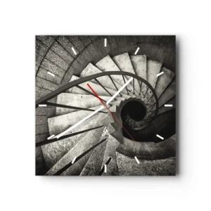 Orologio da parete - Orologio in Vetro - Scala a chiocciola bianca e nera in stile moderno - 30x30cm - Salire e scendere - Decorazione murale moderna per soggiorno e camera da letto ARTTOR