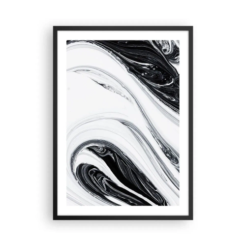 Poster in cornice nera - Motivo astratto in bianco e nero con linee fluide - 50x70cm - L'unione degli opposti - Decorazione murale moderna per soggiorno e camera da letto ARTTOR