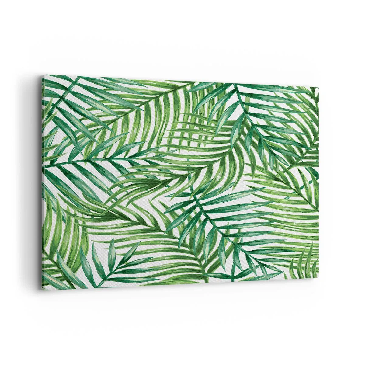 Quadro su tela - Stampe su Tela - Foglie di palma tropicali verdi su sfondo chiaro - 100x70cm - Sotto un baldacchino verde - Decorazione murale moderna per soggiorno e camera da letto ARTTOR