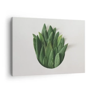 Quadro su tela - Stampe su Tela - Una composizione di foglie verdi su uno sfondo chiaro - 70x50cm - Curiosità irrefrenabile - Decorazione murale moderna per soggiorno e camera da letto ARTTOR