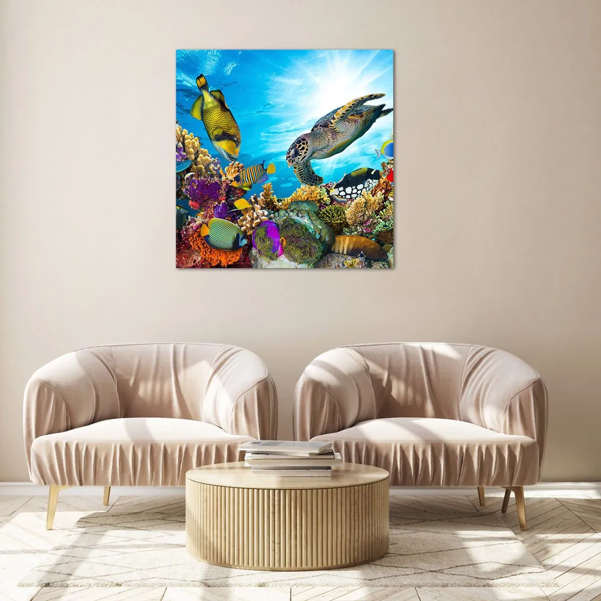 Quadro su vetro - Passeggiata corallina - 60x60 cm