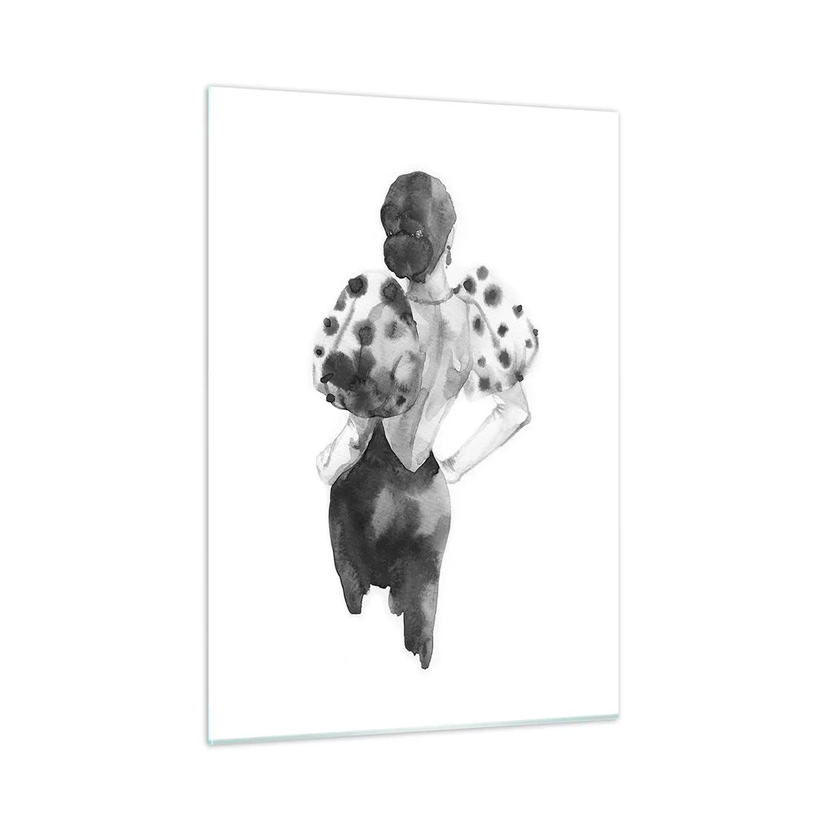 Quadro su vetro - Silhouette in bianco e nero di una donna in un abito elegante - 50x70cm - è passata accanto - Decorazione murale moderna per soggiorno e camera da letto ARTTOR