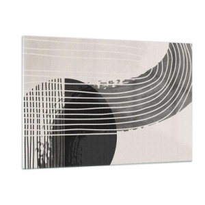 Quadro su vetro - Astrazione in bianco e nero con linee e forme geometriche - 120x80cm - Andata e ritorno - Decorazione murale moderna per soggiorno e camera da letto ARTTOR
