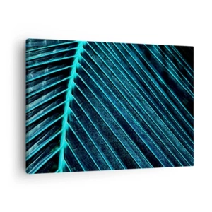 Quadro su tela - Stampe su Tela - Macrofotografia di una foglia nelle tonalità del turchese e del blu navy - 70x50cm - La struttura del verde - Decorazione murale moderna per soggiorno e camera da letto ARTTOR