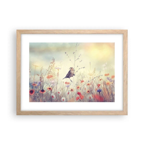 Poster in cornice rovere chiaro - Ritratto d'uccello con prato di sfondo - 40x30 cm