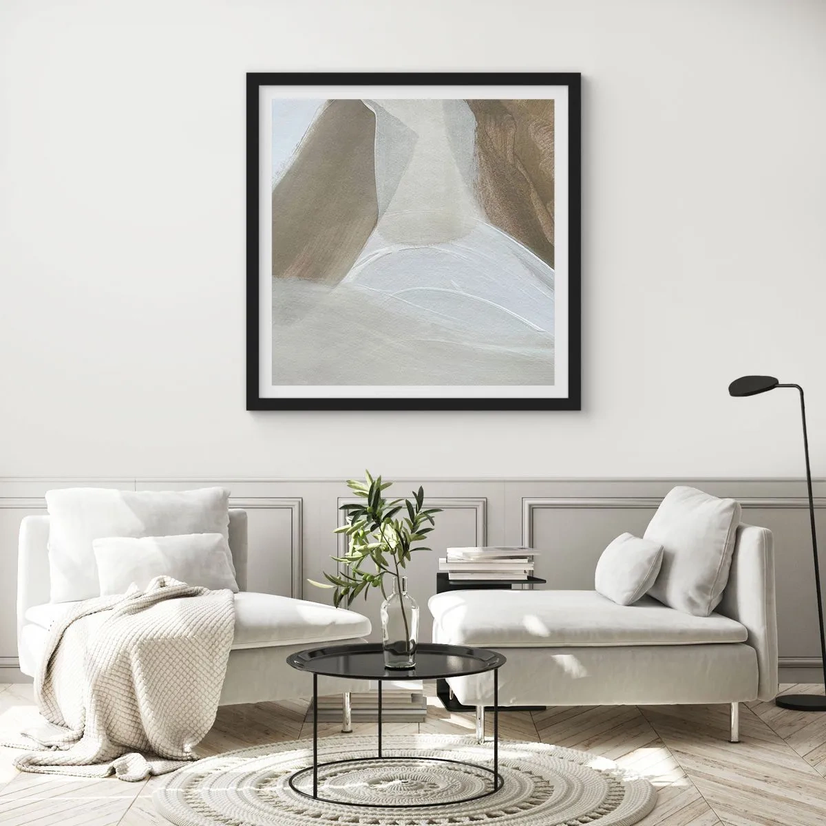 Poster in cornice nera - Onda di bianco - 50x50 cm