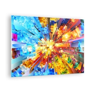 Quadro su vetro - Un'esplosione astratta di colori in una composizione dinamica e geometrica. - 70x50cm - In medias res - Decorazione murale moderna per soggiorno e camera da letto ARTTOR
