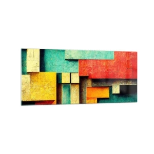 Quadro su vetro - Forme geometriche astratte in colori vivaci - 120x50cm - Il festival degli angoli retti - Decorazione murale moderna per soggiorno e camera da letto ARTTOR