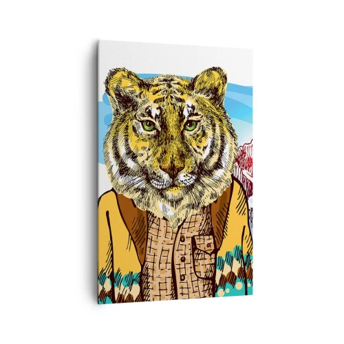 Quadro su tela - Stampe su Tela - Una tigre con un cappotto sullo sfondo di un paesaggio montano - 80x120cm - Non così selvaggia come la si dipinge - Decorazione murale moderna per soggiorno e camera da letto ARTTOR