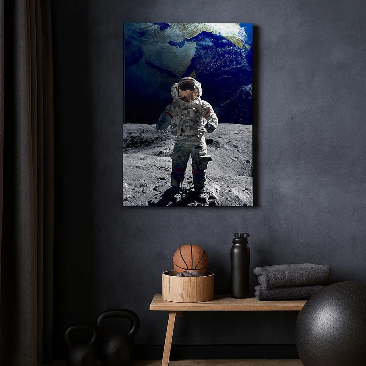 Quadro su tela - Stampe su Tela - Astronauta sulla superficie della Luna con la Terra sullo sfondo - 50x70cm - Saluti dalla luna - Decorazione murale moderna per soggiorno e camera da letto ARTTOR
