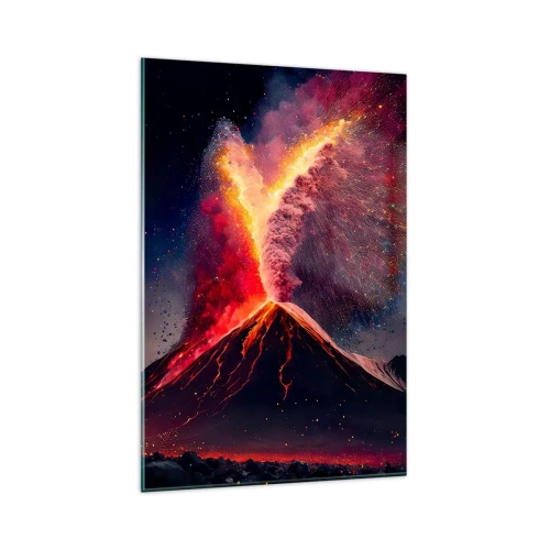 Quadro su vetro - Un'eruzione vulcanica unica di notte con colori dinamici. - 80x120cm - Bellezza e minaccia - Decorazione murale moderna per soggiorno e camera da letto ARTTOR