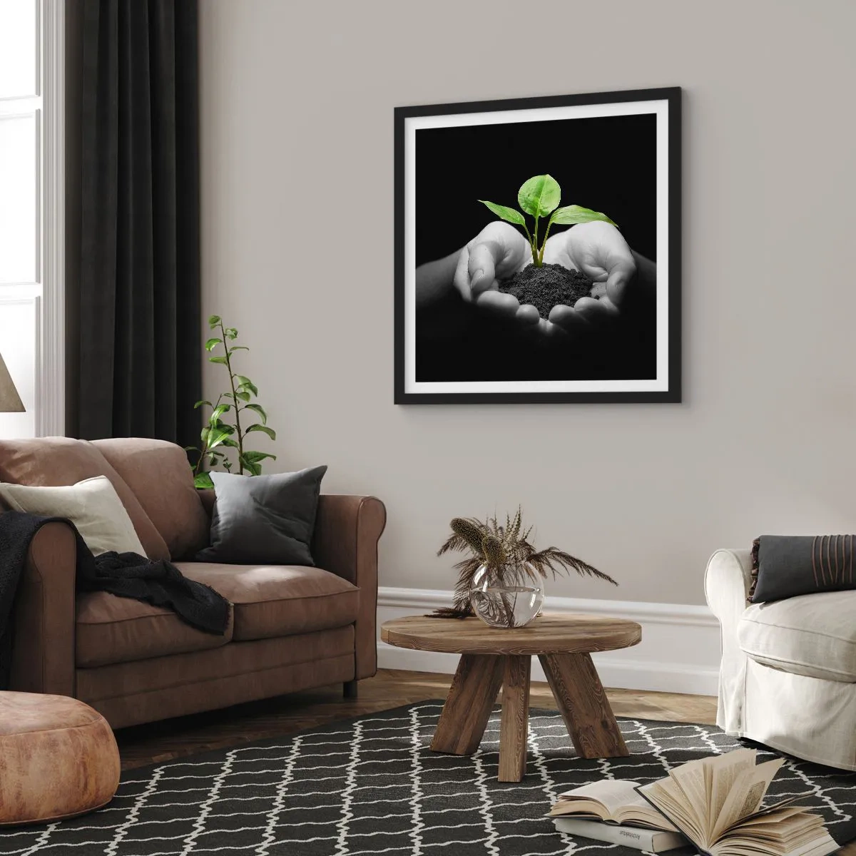 Poster in cornice nera - Amo la natura, la proteggo - 40x40 cm