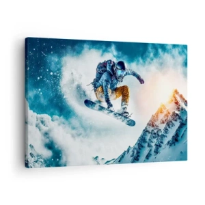 Quadro su tela - Stampe su Tela - Uno snowboarder vola sopra le montagne innevate - 70x50cm - Emozioni estreme - Decorazione murale moderna per soggiorno e camera da letto ARTTOR
