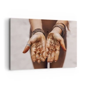 Quadro su tela - Stampe su Tela - Primo piano di mani con glitter in tonalità calde - 120x80cm - Un dono per te - Decorazione murale moderna per soggiorno e camera da letto ARTTOR