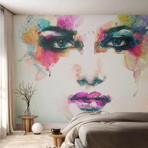 Fotomurale su misura Premium Canvas - Un ritratto dipinto dall'arcobaleno - Astrazione, Volto di donna, Pezzo