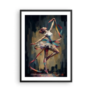 Poster in cornice nera - Una ballerina in posa dinamica con nastri colorati. - 50x70cm - Danza con nastro - Decorazione murale moderna per soggiorno e camera da letto ARTTOR