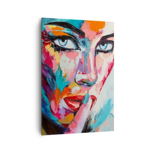 Quadro su tela - Stampe su Tela - Ritratto colorato di una donna in stile astratto - 70x100cm - Il nostro primo segreto - Decorazione murale moderna per soggiorno e camera da letto ARTTOR