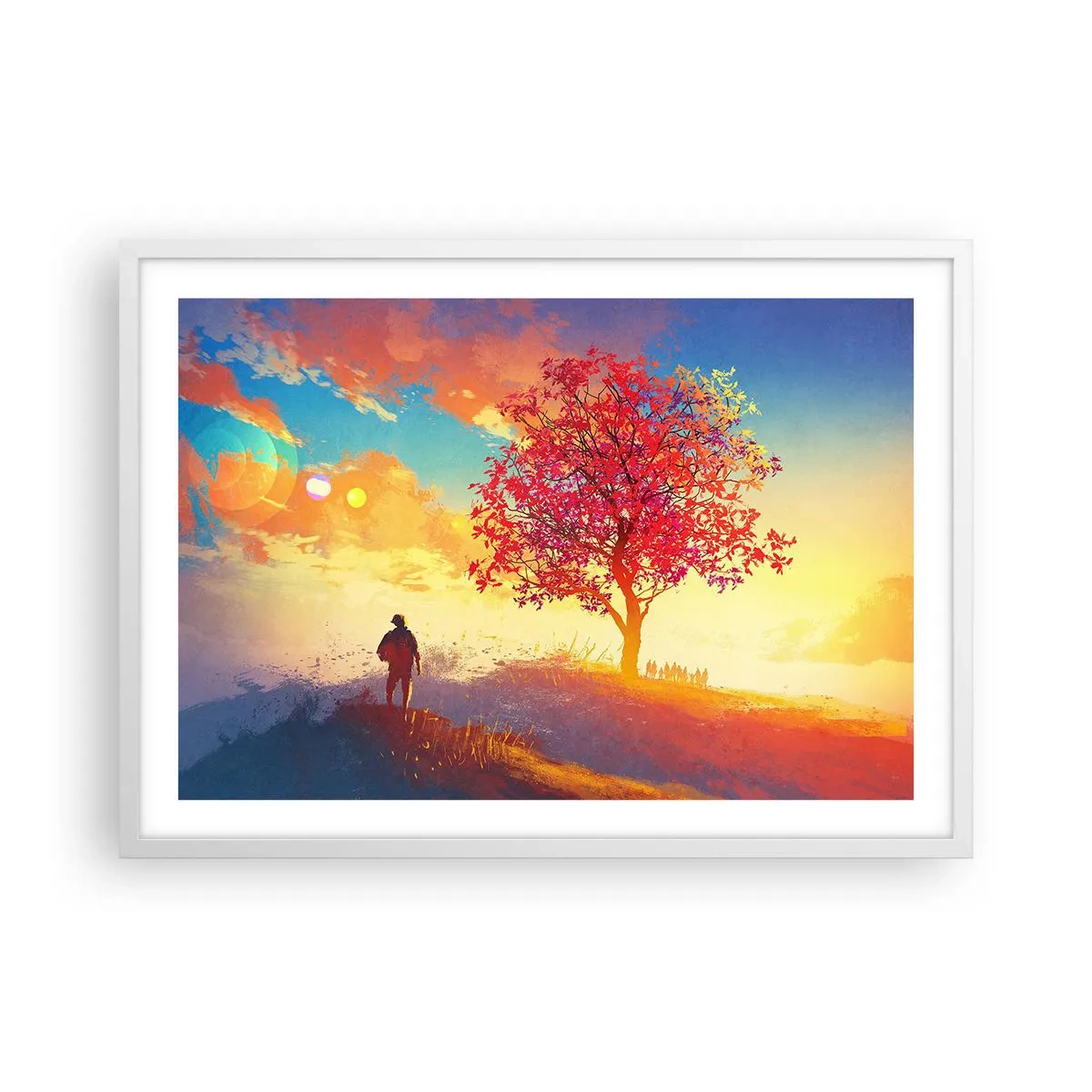 Poster in cornice bianca - Pellegrino alla meta - 70x50 cm