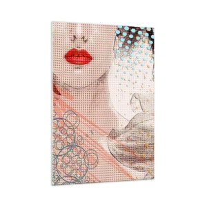 Quadro su vetro - Illustrazione di un ritratto di una donna con un fiore sullo sfondo in stile pop art - 50x70cm - Eroina dei fumetti - Decorazione murale moderna per soggiorno e camera da letto ARTTOR