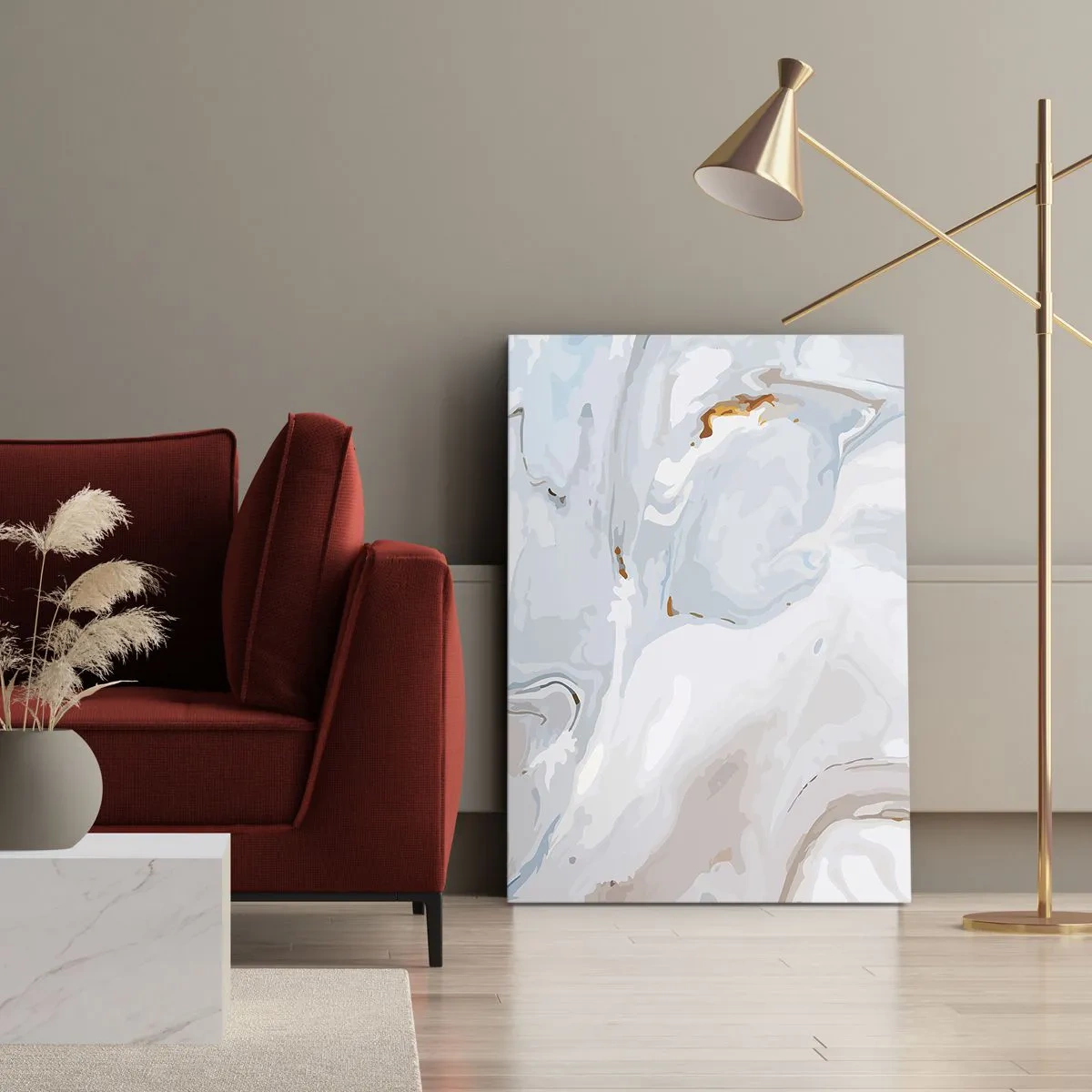 Quadro su tela - Stampe su Tela - Onde astratte nei toni del blu e del bianco - 50x70cm - Bianchi sovrapposti - Decorazione murale moderna per soggiorno e camera da letto ARTTOR