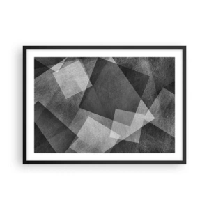 Poster in cornice nera - Astrazione in bianco e nero con forme geometriche - 70x50cm - Simbolo eterno di ordine e durata - Decorazione murale moderna per soggiorno e camera da letto ARTTOR