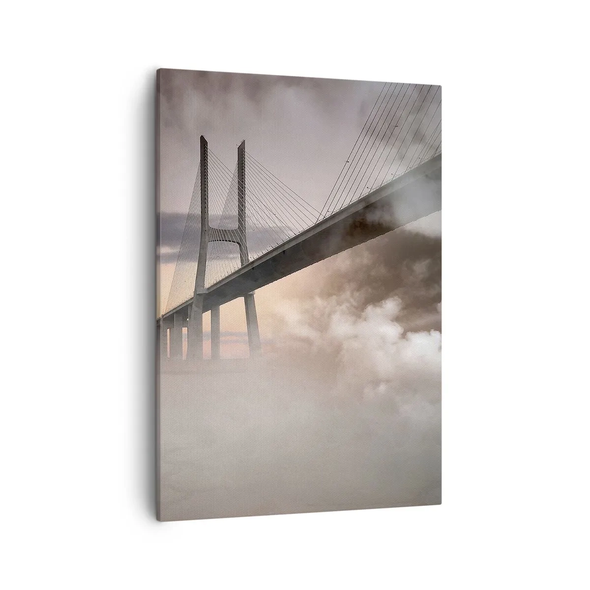 Quadro su tela - Stampe su Tela - Un ponte sopra un fiume circondato dalla nebbia al mattino - 50x70cm - Sul fiume che non c'è - Decorazione murale moderna per soggiorno e camera da letto ARTTOR