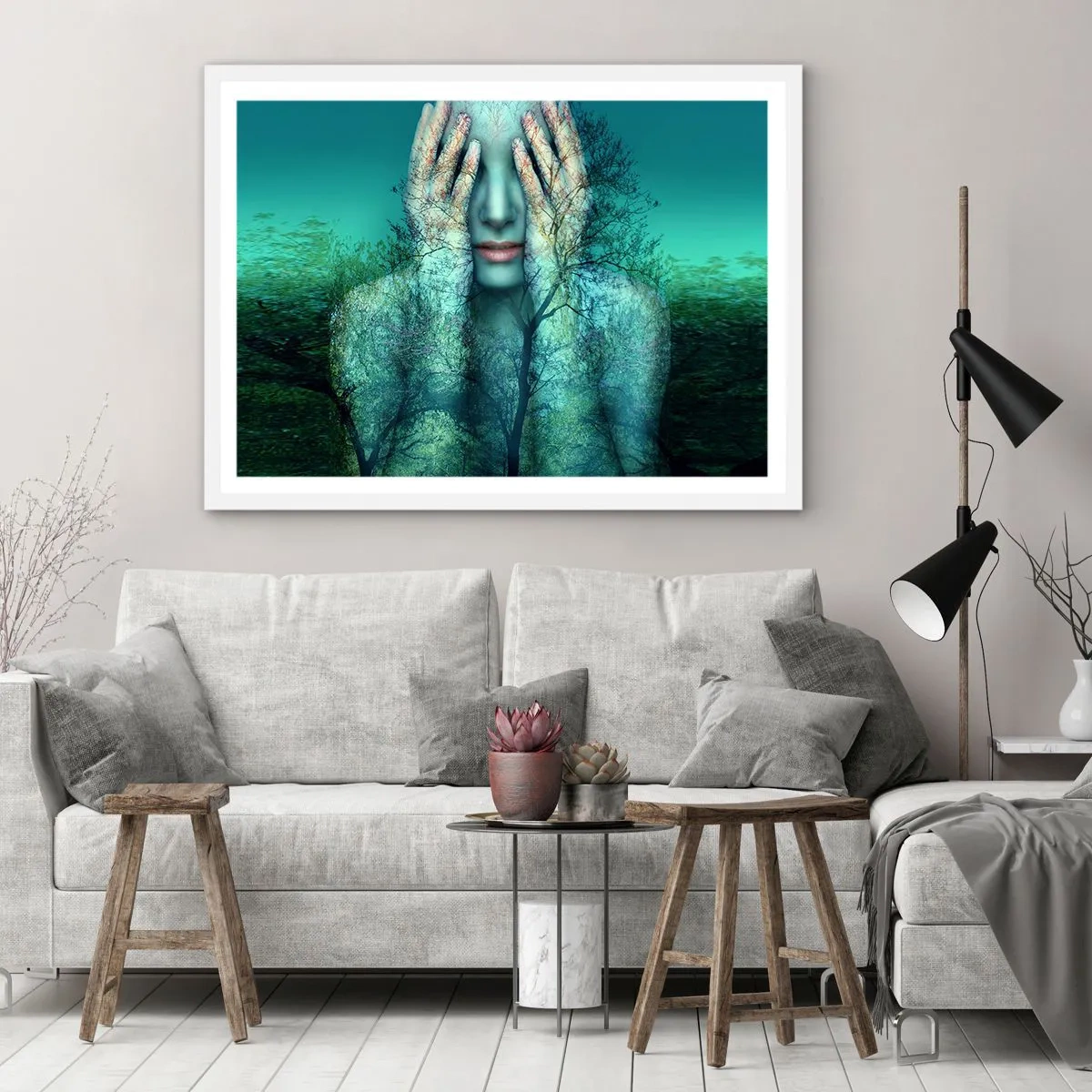 Poster in cornice bianca - Immersa nel blu - 70x50 cm