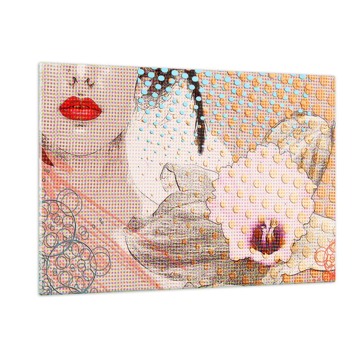 Quadro su vetro - Illustrazione di un ritratto di una donna con un fiore sullo sfondo in stile pop art - 120x80cm - Eroina dei fumetti - Decorazione murale moderna per soggiorno e camera da letto ARTTOR