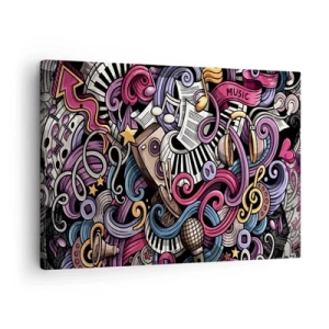 Quadro su tela - Stampe su Tela - Un'astrazione musicale piena di strumenti colorati e note. - 70x50cm - Melodia complicata - Decorazione murale moderna per soggiorno e camera da letto ARTTOR
