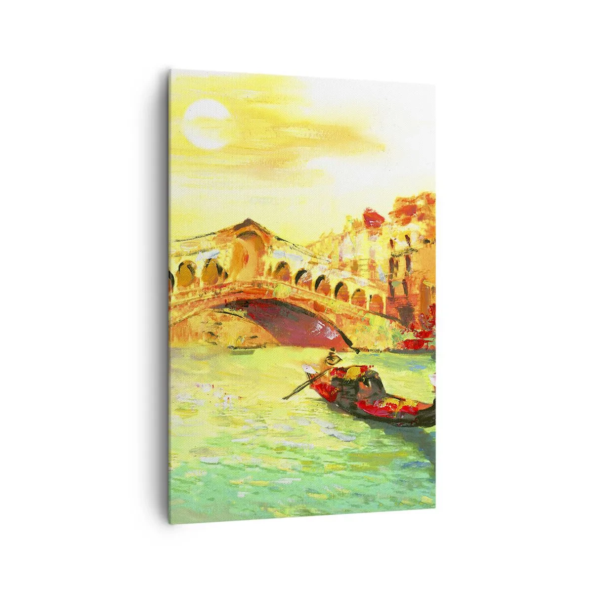 Quadro su tela - Stampe su Tela - Un pittoresco ponte sul canale con una gondola alla luce del sole al tramonto - 80x120cm - Il pellegrinaggio degli innamorati - Decorazione murale moderna per soggiorno e camera da letto ARTTOR
