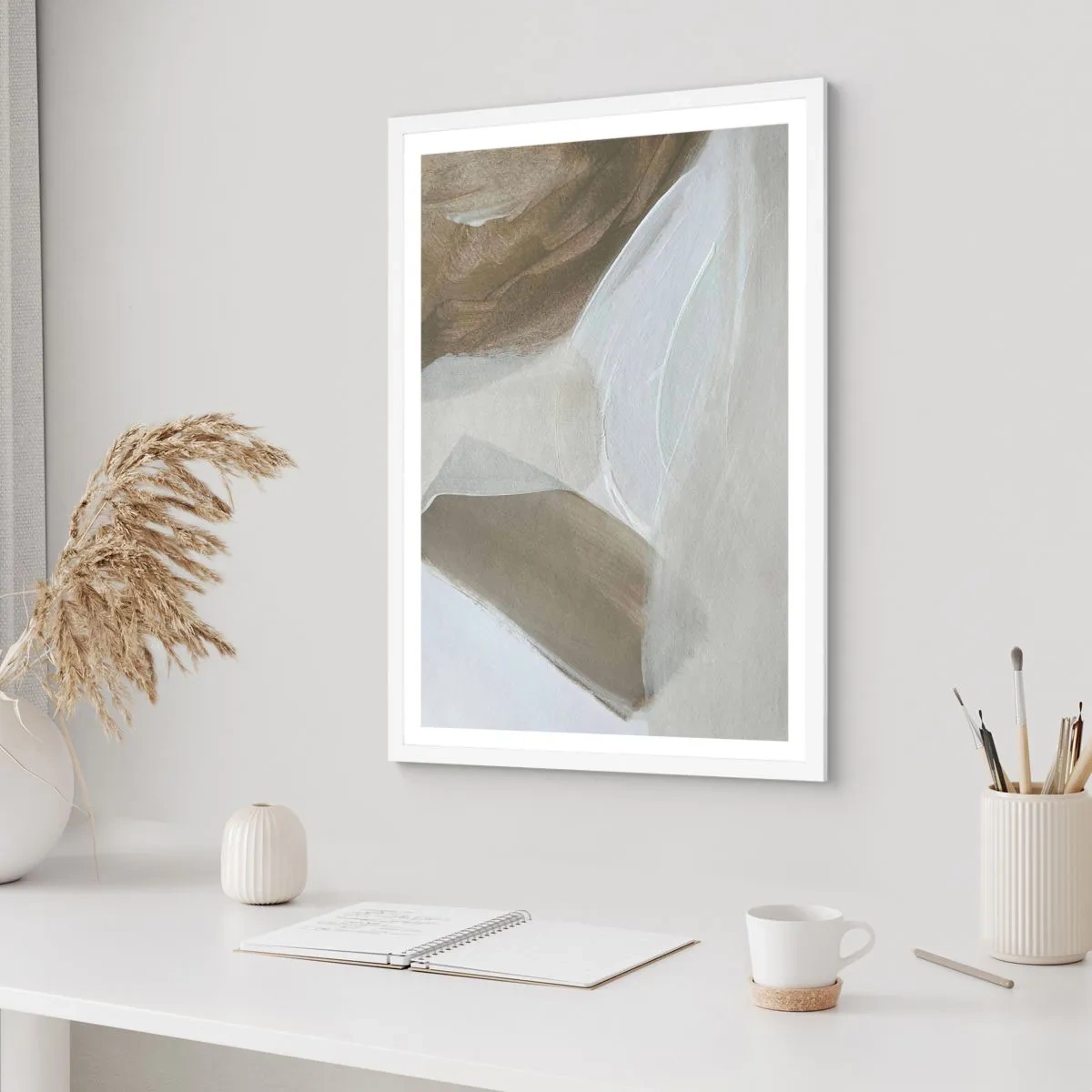 Poster in cornice bianca - Onda di bianco - 70x100 cm