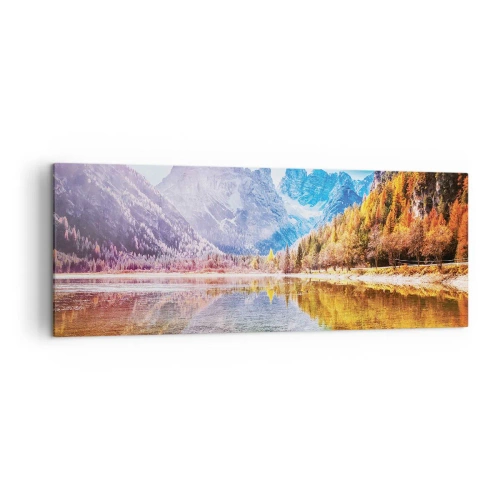 Quadro su tela - Stampe su Tela - Paesaggio montano autunnale con lago - 140x50cm - E nei monti è già autunno - Decorazione murale moderna per soggiorno e camera da letto ARTTOR