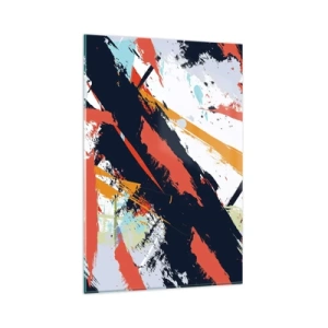Quadro su vetro - Pennellate astratte in colori vivaci - 80x120cm - Composizione dinamica - Decorazione murale moderna per soggiorno e camera da letto ARTTOR