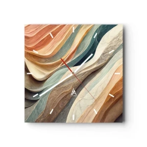 Orologio da parete - Orologio in Vetro - Onde astratte in tonalità pastello - 30x30cm - L'attimo prima del cambiamento - Decorazione murale moderna per soggiorno e camera da letto ARTTOR