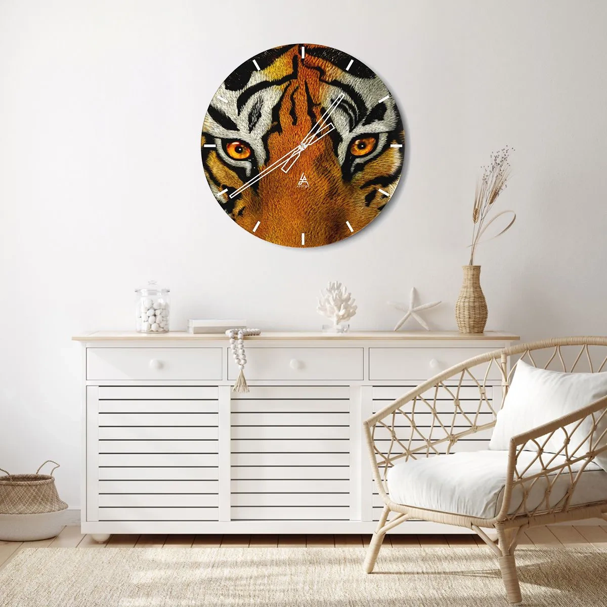 Orologio da parete - Orologio in Vetro - Un primo piano dello sguardo intenso della tigre - 30x30cm - Minacciosa e bella - Decorazione murale moderna per soggiorno, cucina e camera da letto ARTTOR
