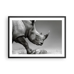Poster in cornice nera - Ritratto di un rinoceronte sullo sfondo di un deserto grigio - 70x50cm - Forza irrefrenabile - Decorazione murale moderna per soggiorno e camera da letto ARTTOR