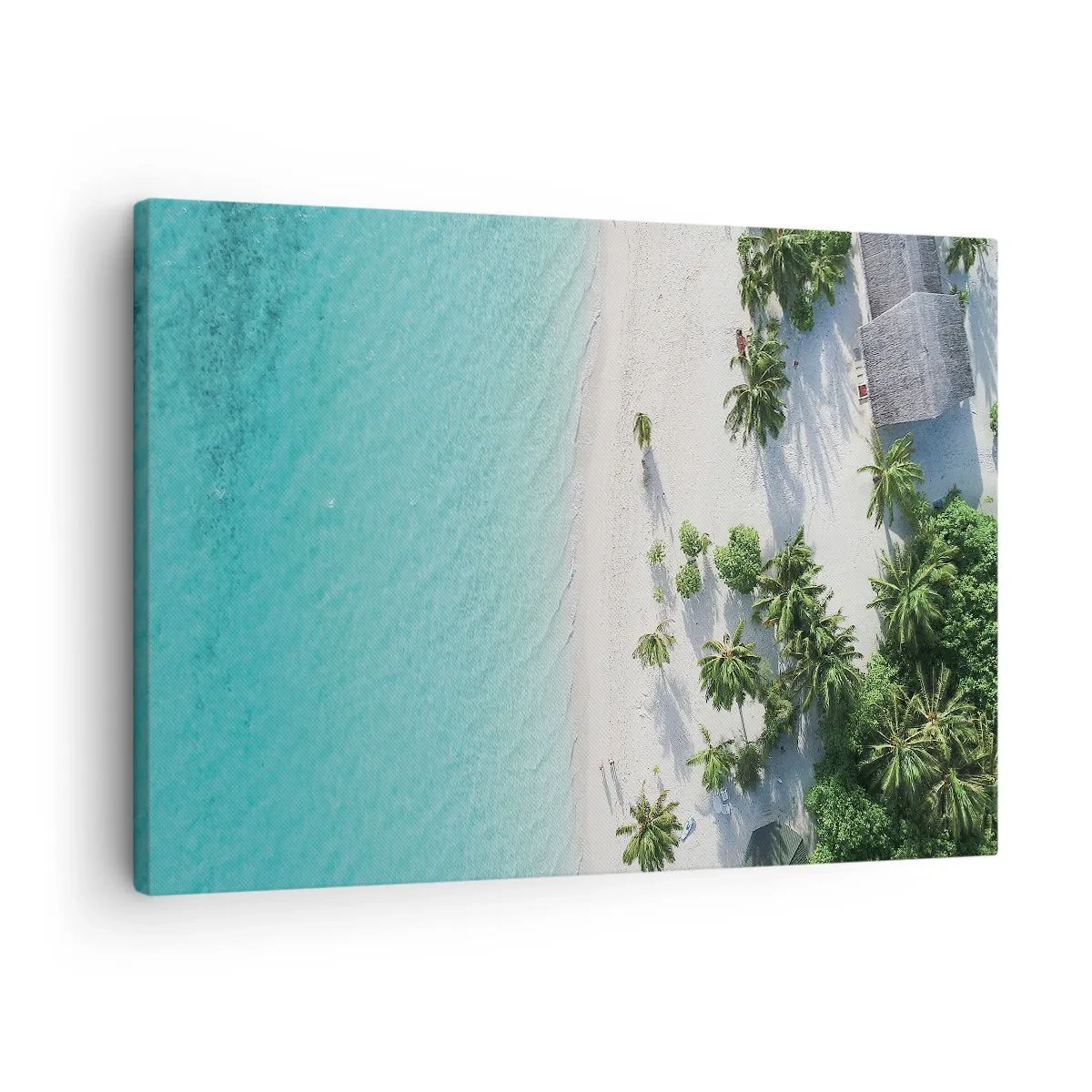 Quadro su tela - Stampe su Tela - Una vista a volo d'uccello di una spiaggia tropicale con acqua turchese e palme - 70x50cm - Vacanze in paradiso - Decorazione murale moderna per soggiorno e camera da letto ARTTOR
