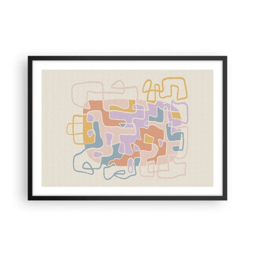 Poster in cornice nera - Linee astratte pastello che creano motivi geometrici - 70x50cm - Labirinto: avventura gioiosa - Decorazione murale moderna per soggiorno e camera da letto ARTTOR