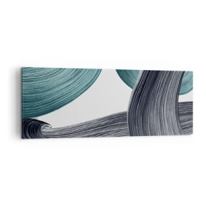 Quadro su tela - Stampe su Tela - Linee astratte fluide nelle tonalità del verde e del grigio - 140x50cm - Tracce smeraldo e nero - Decorazione murale moderna per soggiorno e camera da letto ARTTOR