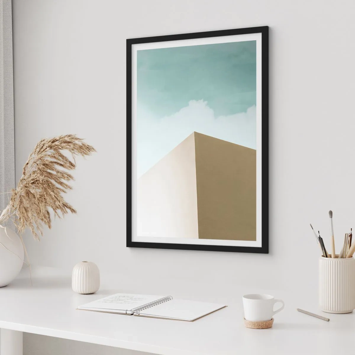 Poster in cornice nera - Un edificio minimalista con un cielo delicato - 50x70cm - Geometria di un'estate assolata - Decorazione murale moderna per soggiorno e camera da letto ARTTOR