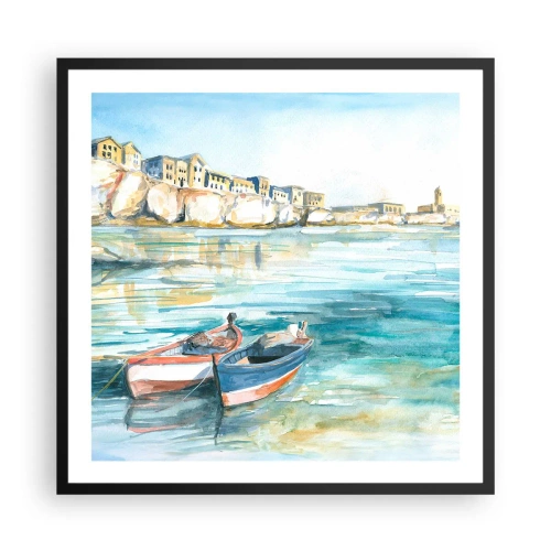 Poster in cornice nera - Paesaggio in azzurro - 60x60 cm